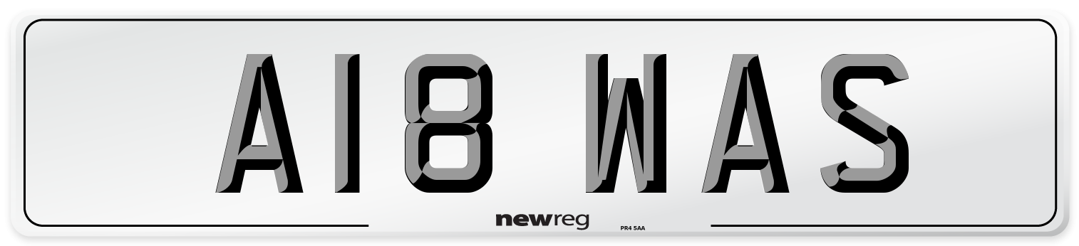 A18 WAS Number Plate from New Reg